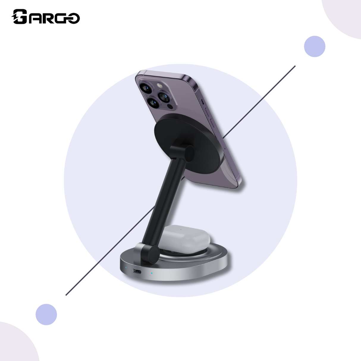 ARGO-W14 MagSafe 15W 多功能磁吸無線充電座(180度可調角度設計)