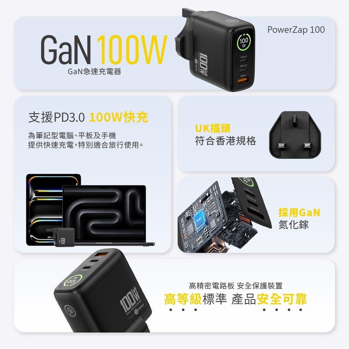 ARGO PowerZap 100 100W GaN 充電器