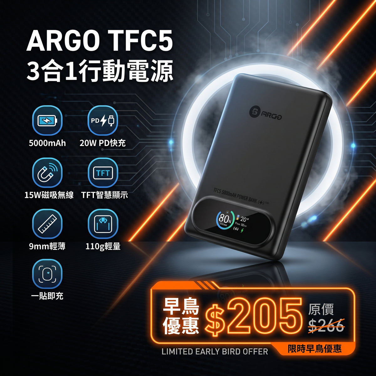 【早鳥優惠】ARGO TFC5 3合1行動電源