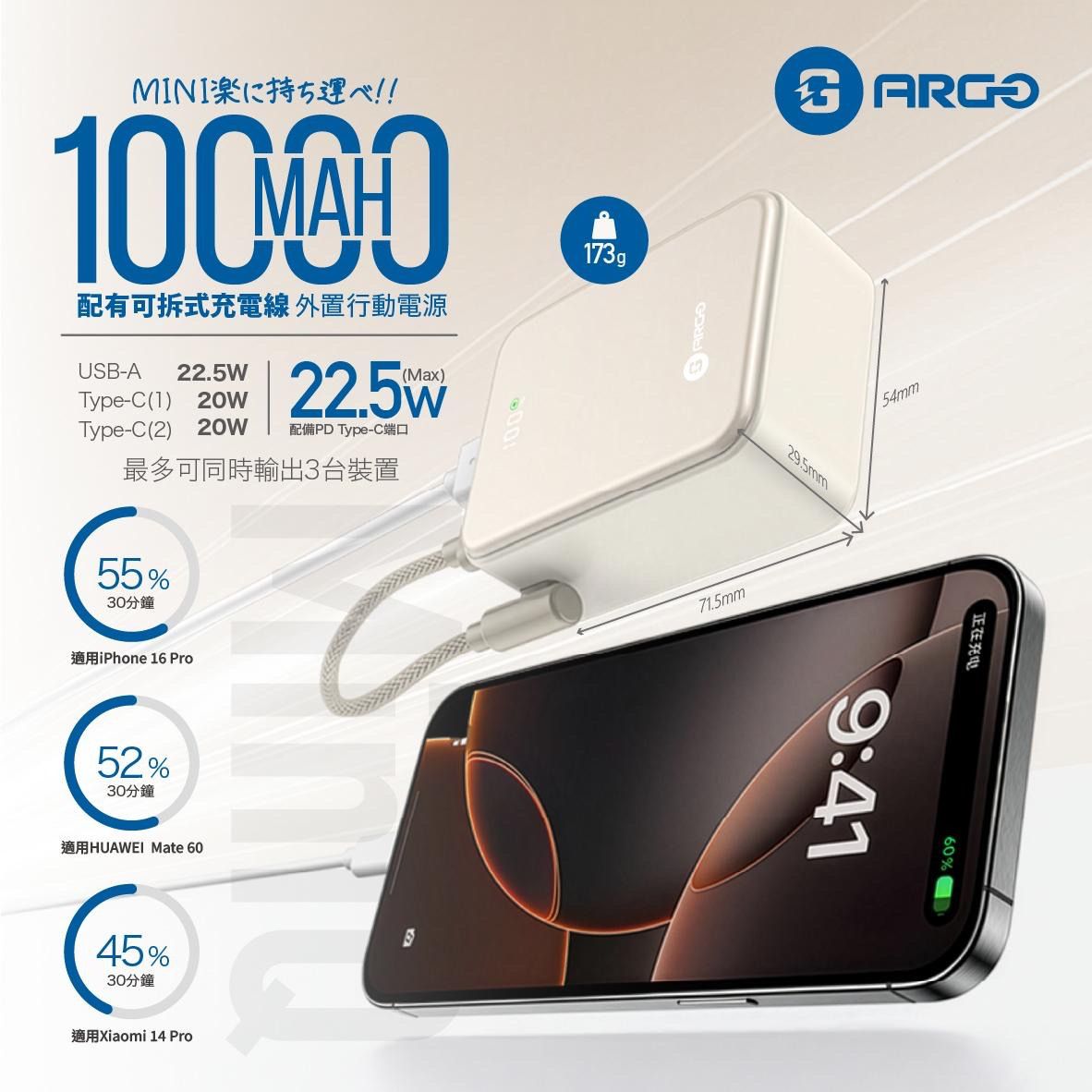 ARGO MiniQ 10000mAh 超迷你快充行動電源